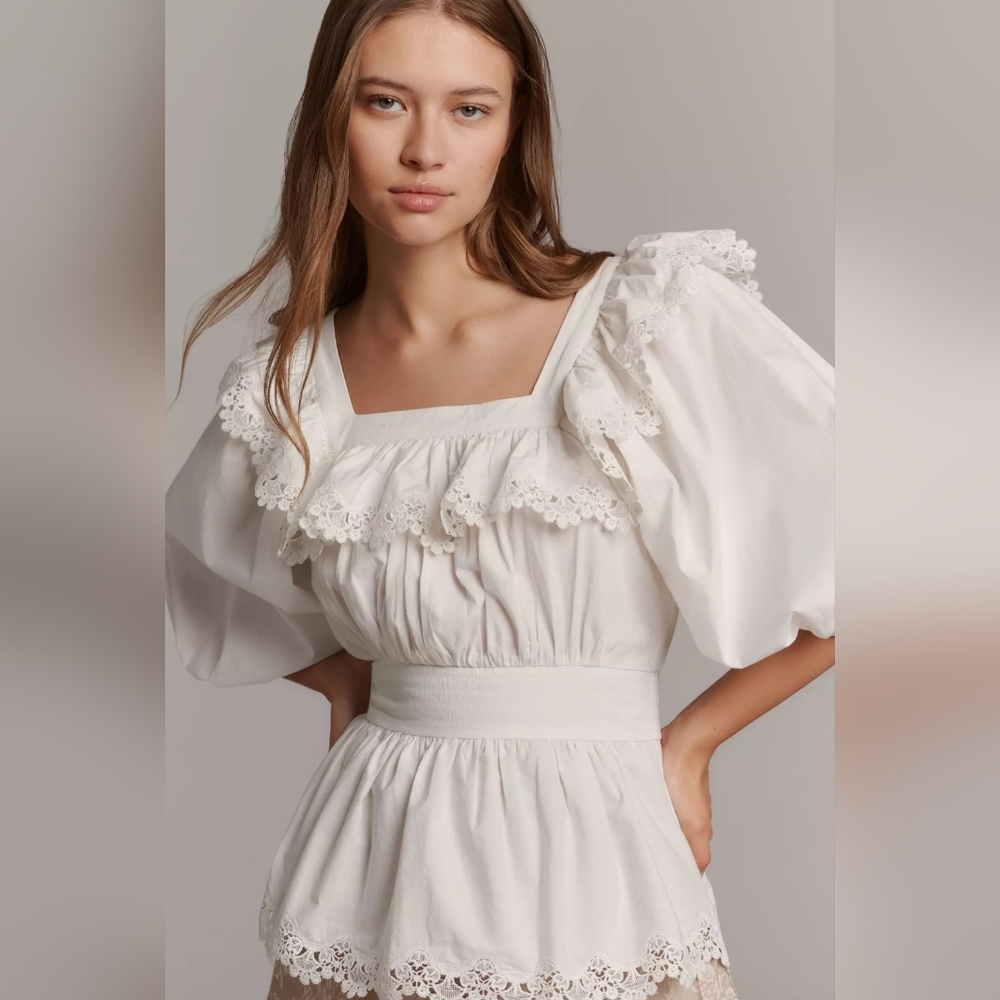 Anthropologie Peplum Eyelet Blouse In White